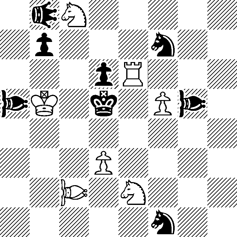 1*1qS5/1p3s2/3pR3/*1bK1k1P*1b1/8/3P4/2*1B1S3/5s2