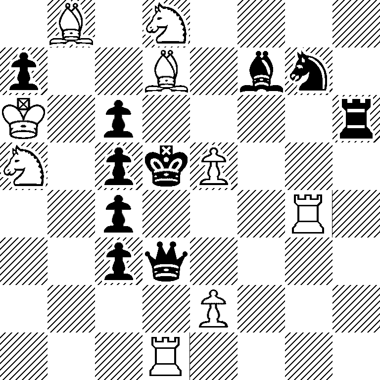 1B1N4/p2B1bn1/K1p4r/N1pkP3/2p3R1/2pq4/4P3/3R4