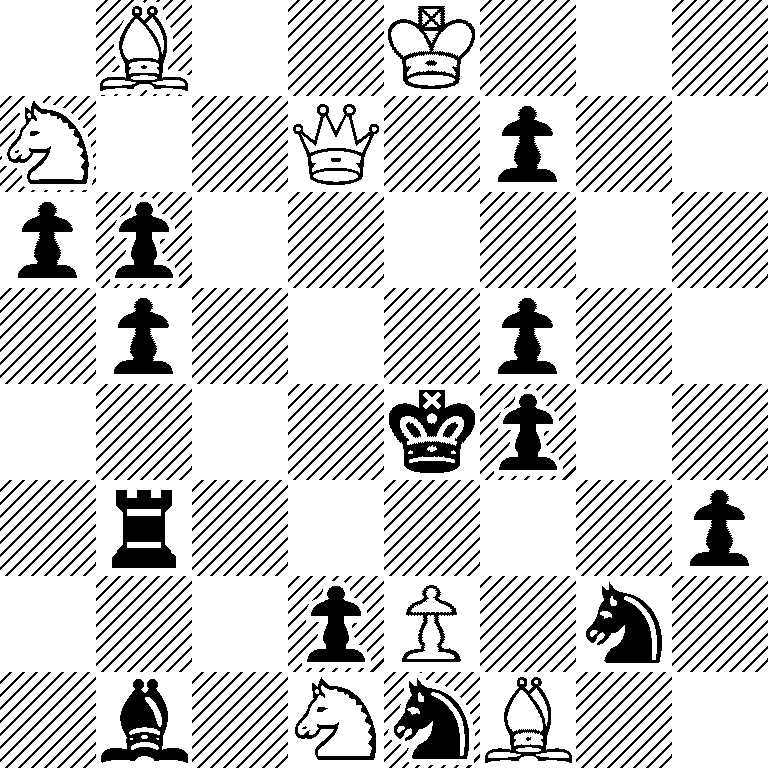 1B2K3/N2Q1p2/pp6/1p3p2/4kp2/1r5p/3pP1n1/1b1NnB2