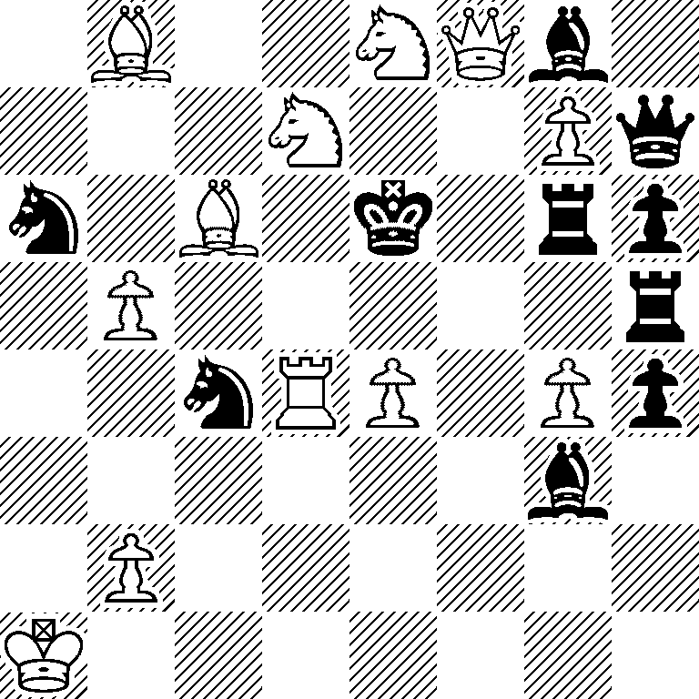 1B2NQb1/3N2Pq/n1B1k1rp/1P5r/2nRP1Pp/6b1/1P6/K7