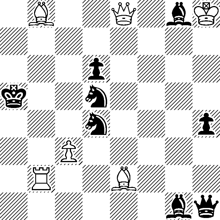 1B2Q1bK/8/3p4/k2n4/3n3p/2P5/1R2B3/6bq