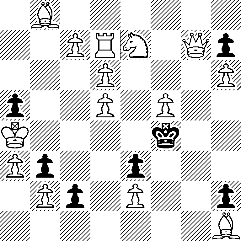 1B6/2PRN1Qp/3P3P/p2P1P2/K4k2/Pp2p3/1Pp1P2p/7B