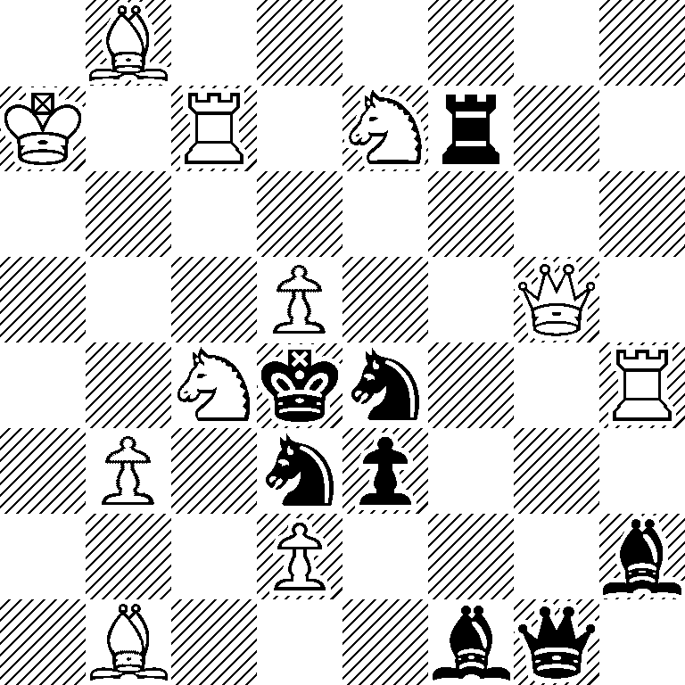 1B6/K1R1Nr2/8/3P2Q1/2Nkn2R/1P1np3/3P3b/1B3bq1