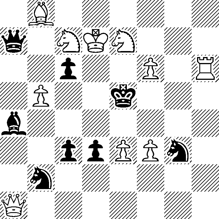 1B6/q1NKN3/2p2P1R/1P2k3/b7/2ppPPn1/1n6/Q7