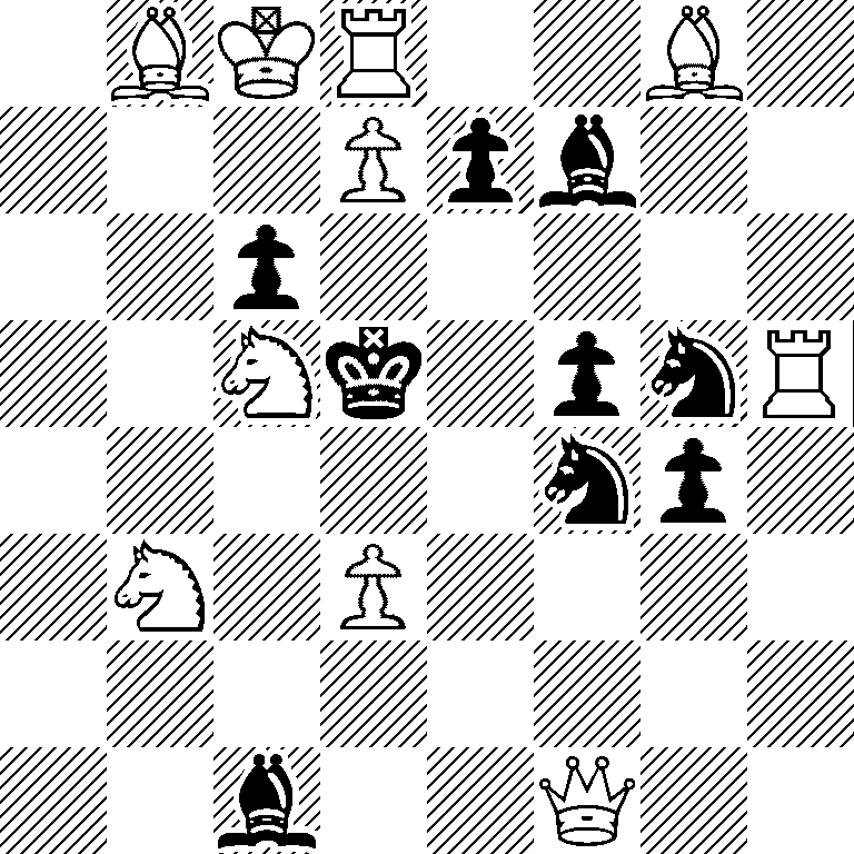1BKR2B1/3Ppb2/2p5/2Nk1pnR/5np1/1N1P4/8/2b2Q2