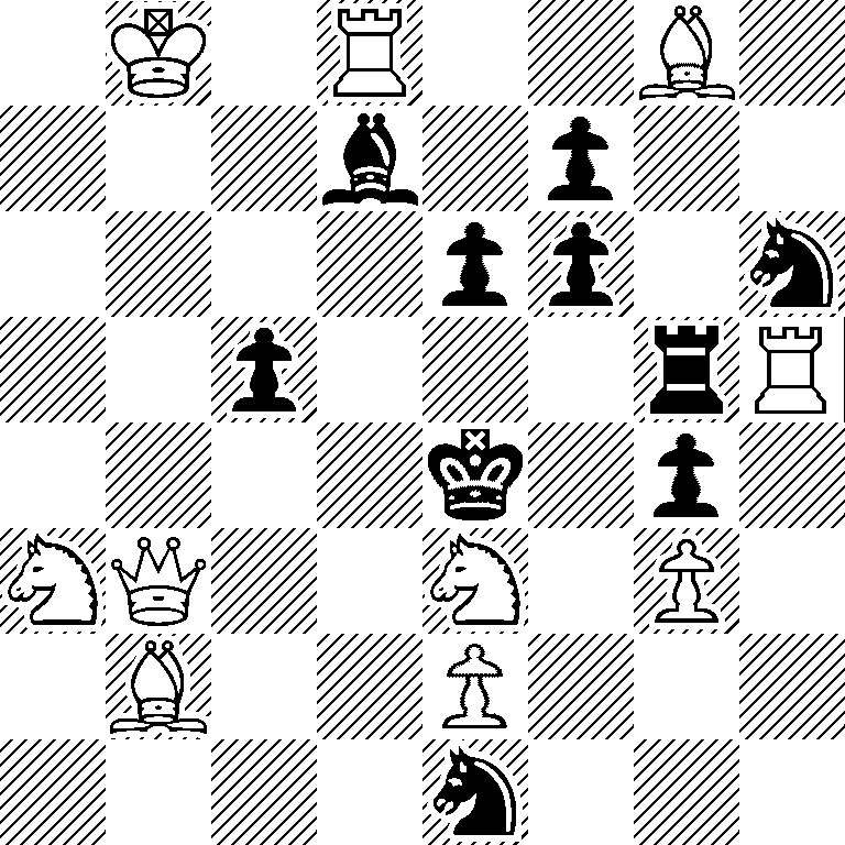 1K1R2B1/3b1p2/4pp1n/2p3rR/4k1p1/NQ2N1P1/1B2P3/4n3