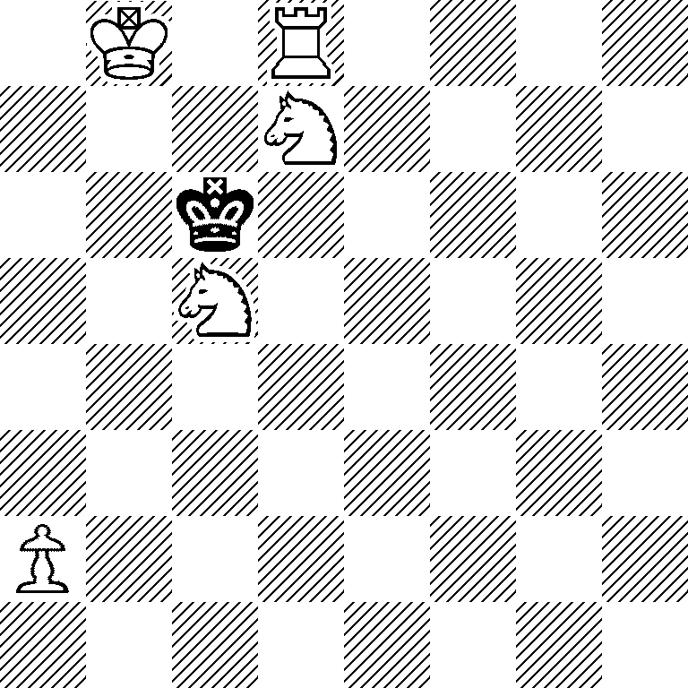 1K1R4/3N4/2k5/2N5/8/8/P7/8