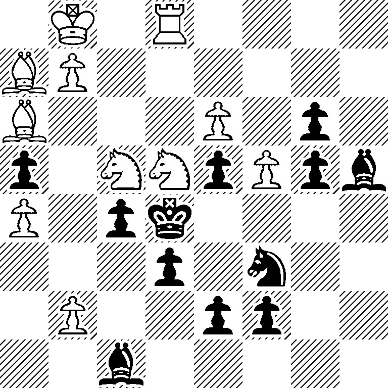 1K1R4/BP6/B3P1p1/p1NNpPpb/P1pk4/3p1n2/1P2pp2/2b5