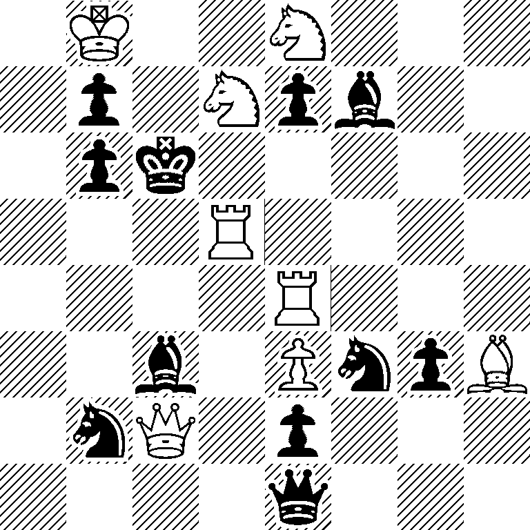 1K2N3/1p1Npb2/1pk5/3R4/4R3/2b1PnpB/1nQ1p3/4q3