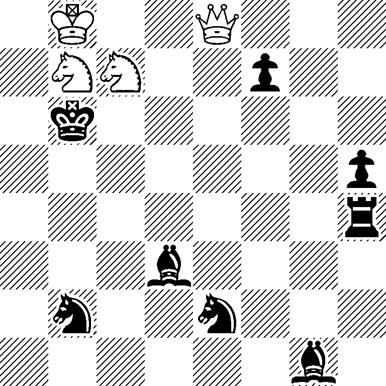 1K2Q3/1NN2p2/1k6/7p/7r/3b4/1n2n3/6b1