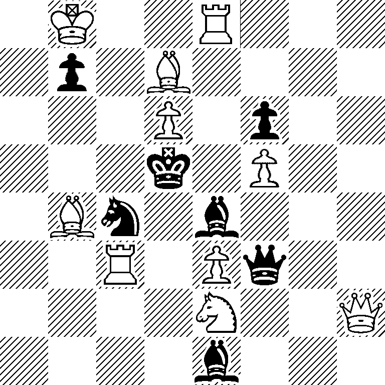 1K2R3/1p1B4/3P1p2/3k1P2/1Bn1b3/2R1Pq2/4N2Q/4b3