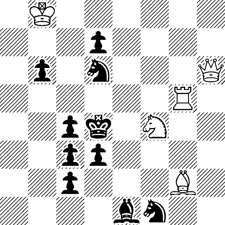 1K6/3p4/1p1n3Q/6R1/2pk1N2/2pp4/2p3B1/4bn2