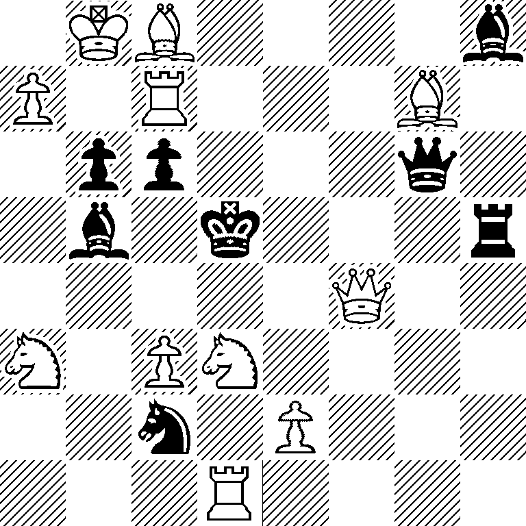1KB4b/P1R3B1/1pp3q1/1b1k3r/5Q2/N1PN4/2n1P3/3R4