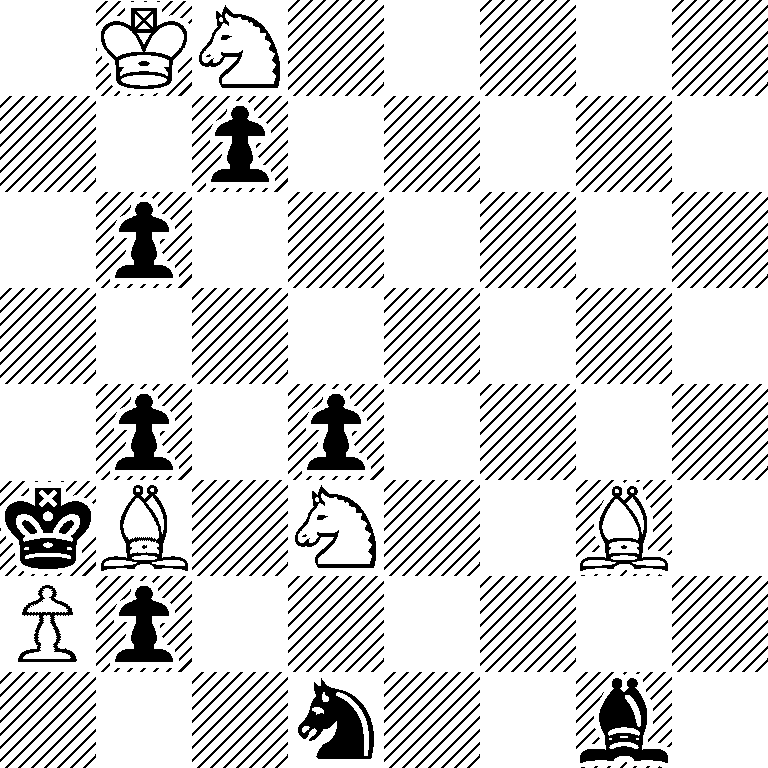1KN5/2p5/1p6/8/1p1p4/kB1N2B1/Pp6/3n2b1