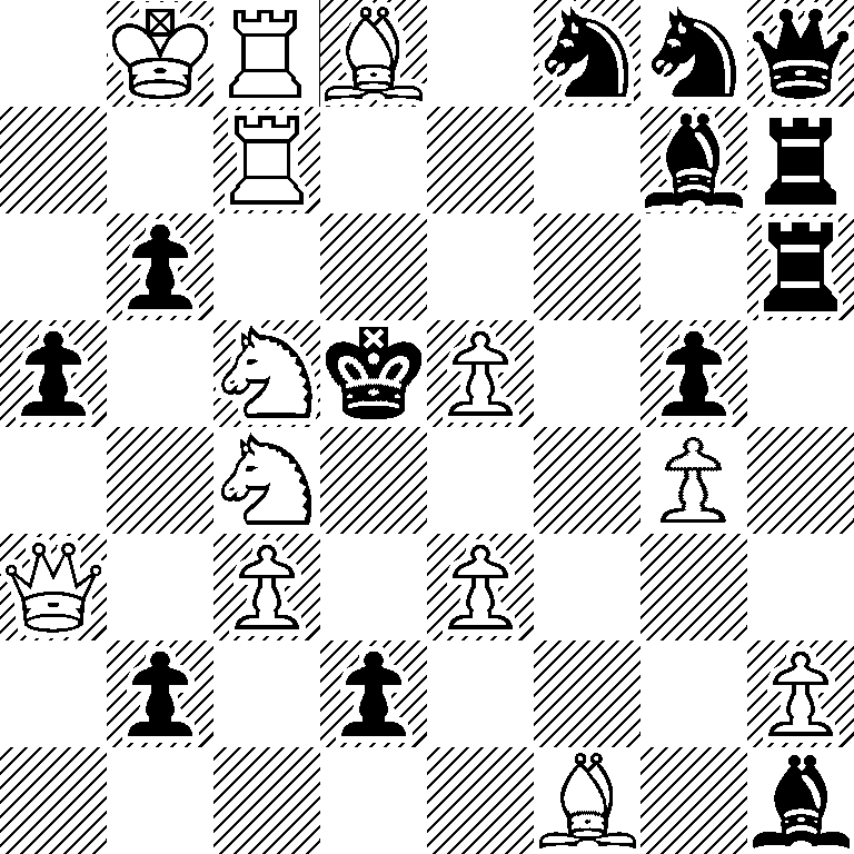 1KRB1nnq/2R3br/1p5r/p1NkP1p1/2N3P1/Q1P1P3/1p1p3P/5B1b