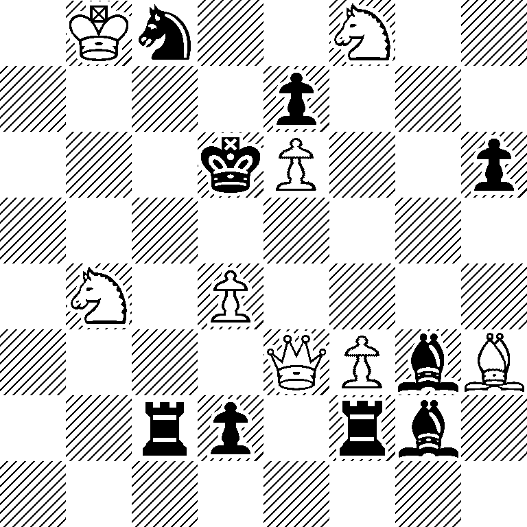 1Kn2N2/4p3/3kP2p/8/1N1P4/4QPbB/2rp1rb1/8