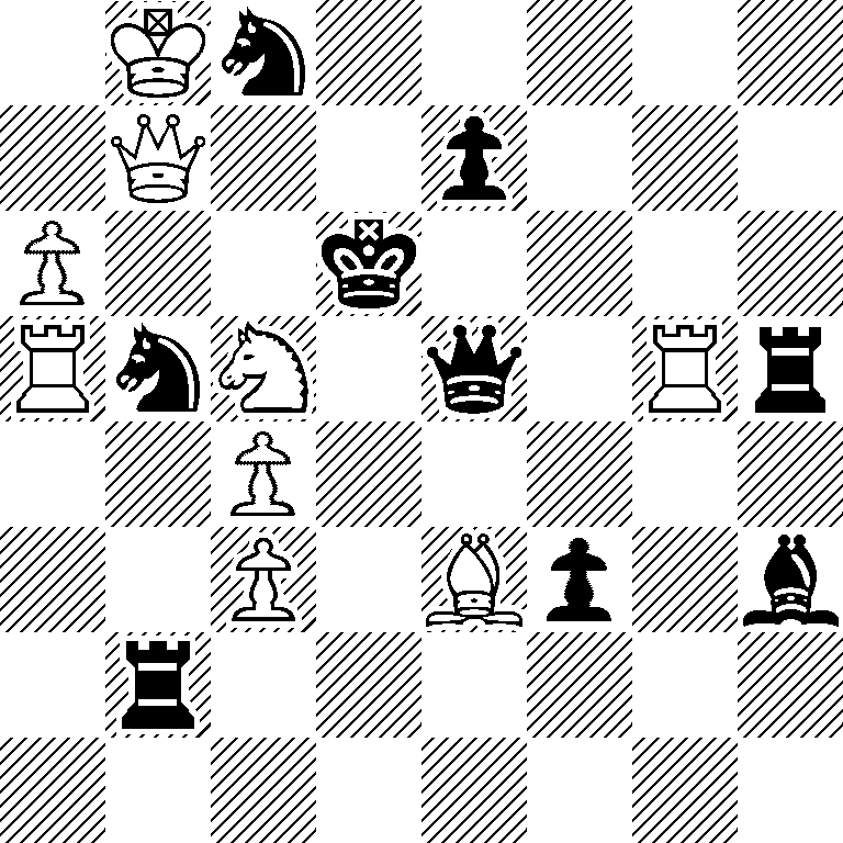 1Kn5/1Q2p3/P2k4/RnN1q1Rr/2P5/2P1Bp1b/1r6/8