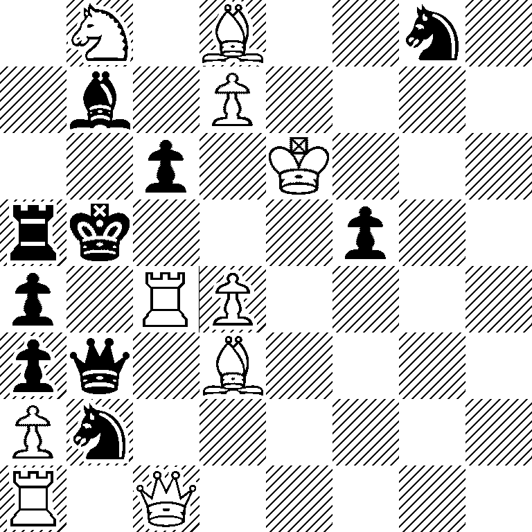 1N1B2n1/1b1P4/2p1K3/rk3p2/p1RP4/pq1B4/Pn6/R1Q5