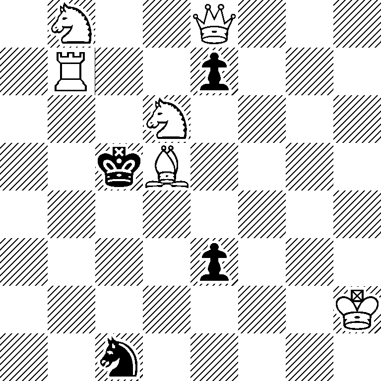 1N2Q3/1R2p3/3N4/2kB4/8/4p3/7K/2n5