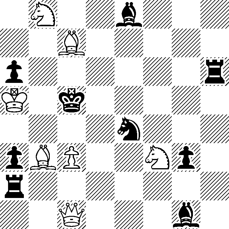1N2b3/2B5/p6r/K1k5/4n3/pBP2Np1/r7/2Q3b1