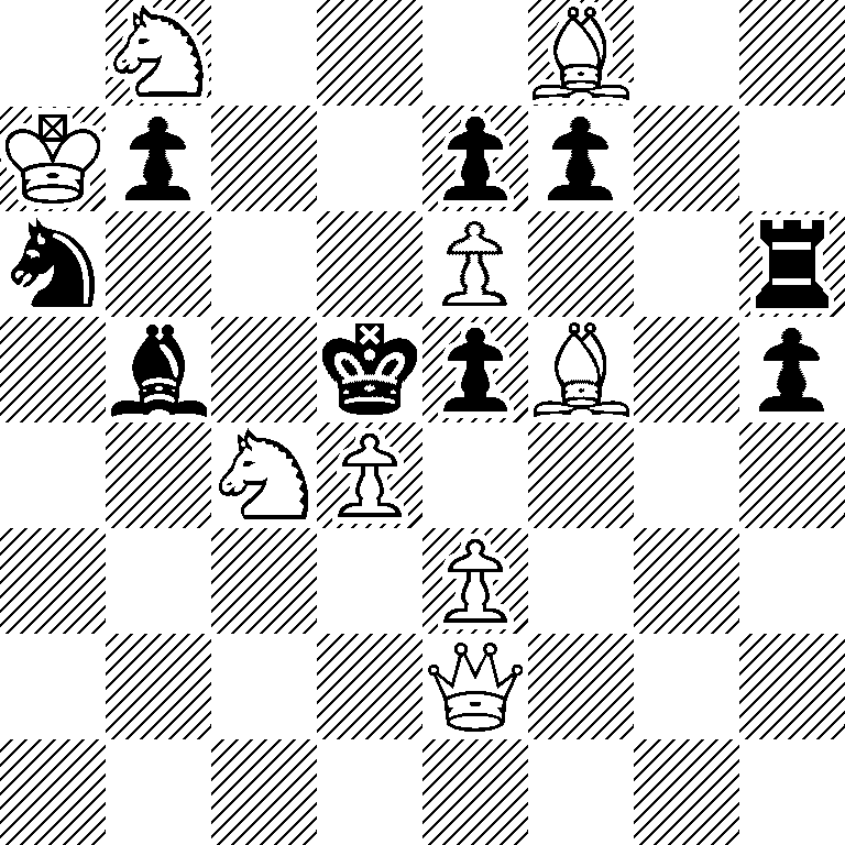 1N3B2/Kp2pp2/n3P2r/1b1kpB1p/2NP4/4P3/4Q3/8