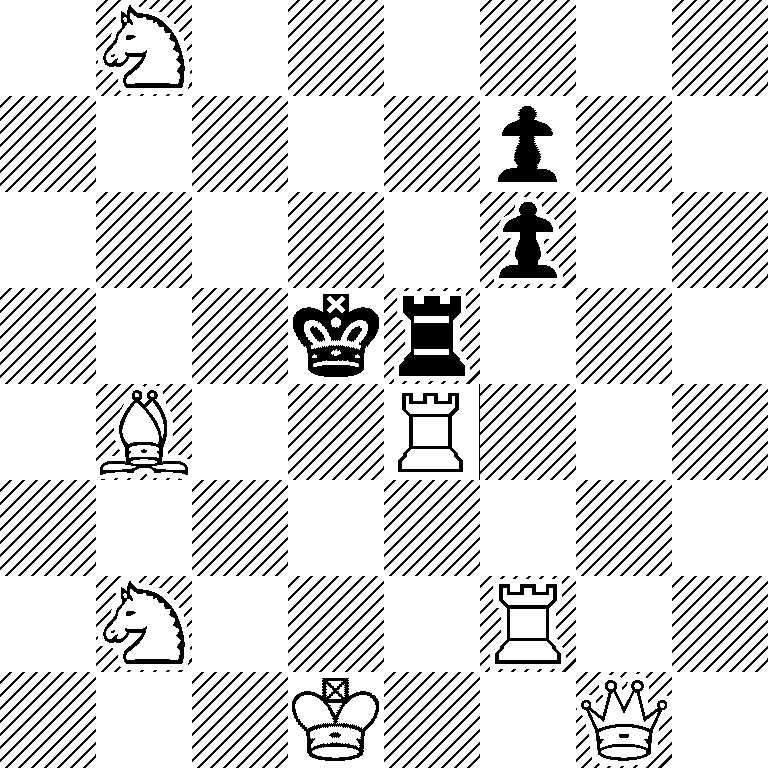 1N6/5p2/5p2/3kr3/1B2R3/8/1N3R2/3K2Q1