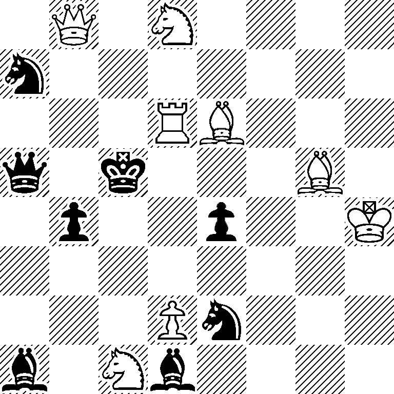 1Q1N4/n7/3RB3/q1k3B1/1p2p2K/8/3Pn3/b1Nb4