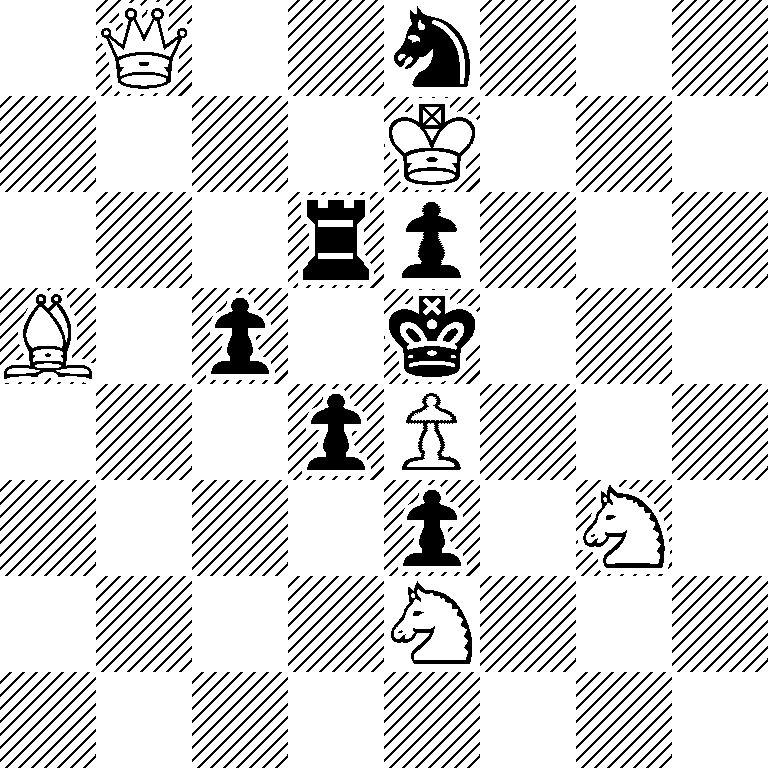 1Q2n3/4K3/3rp3/B1p1k3/3pP3/4p1N1/4N3/8