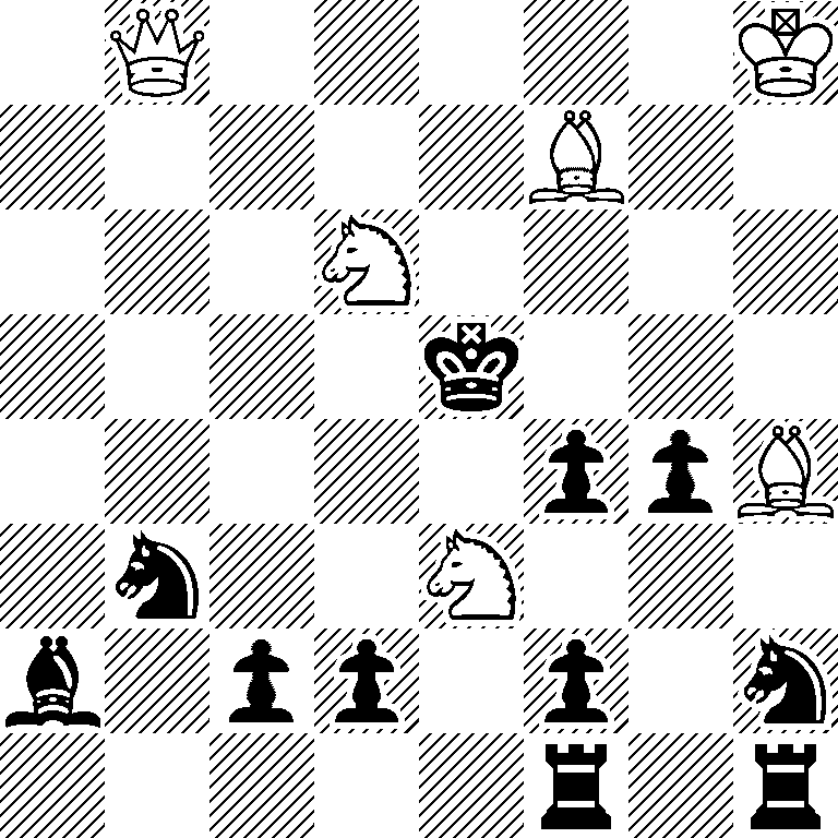 1Q5K/5B2/3N4/4k3/5ppB/1n2N3/b1pp1p1n/5r1r