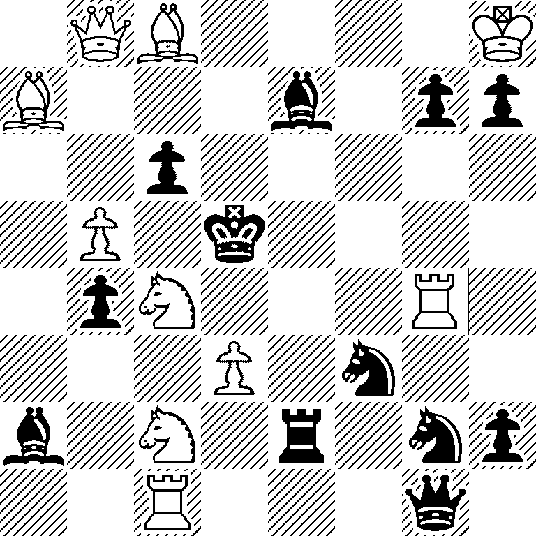 1QB4K/B3b1pp/2p5/1P1k4/1pN3R1/3P1n2/b1N1r1np/2R3q1