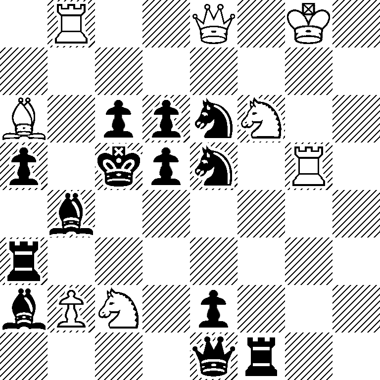 1R2Q1K1/8/B1ppnN2/p1kpn1R1/1b6/r7/bPN1p3/4qr2