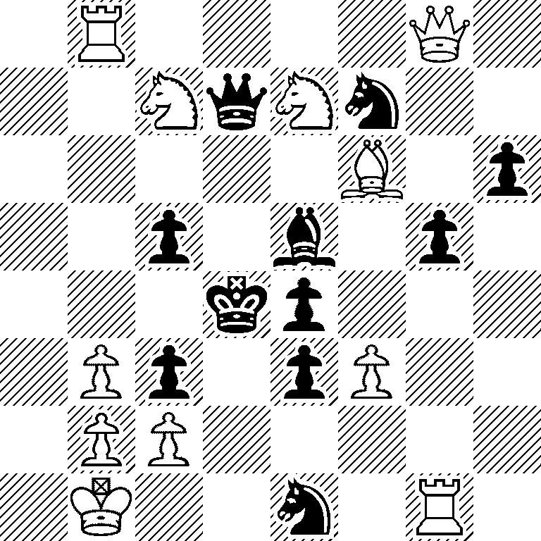 1R4Q1/2NqNn2/5B1p/2p1b1p1/3kp3/1Pp1pP2/1PP5/1K2n1R1