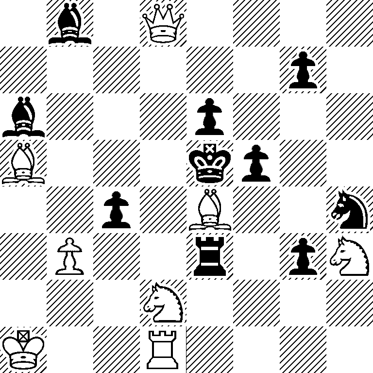 1b1Q4/6p1/b3p3/B3kp2/2p1B2n/1P2r1pN/3N4/K2R4