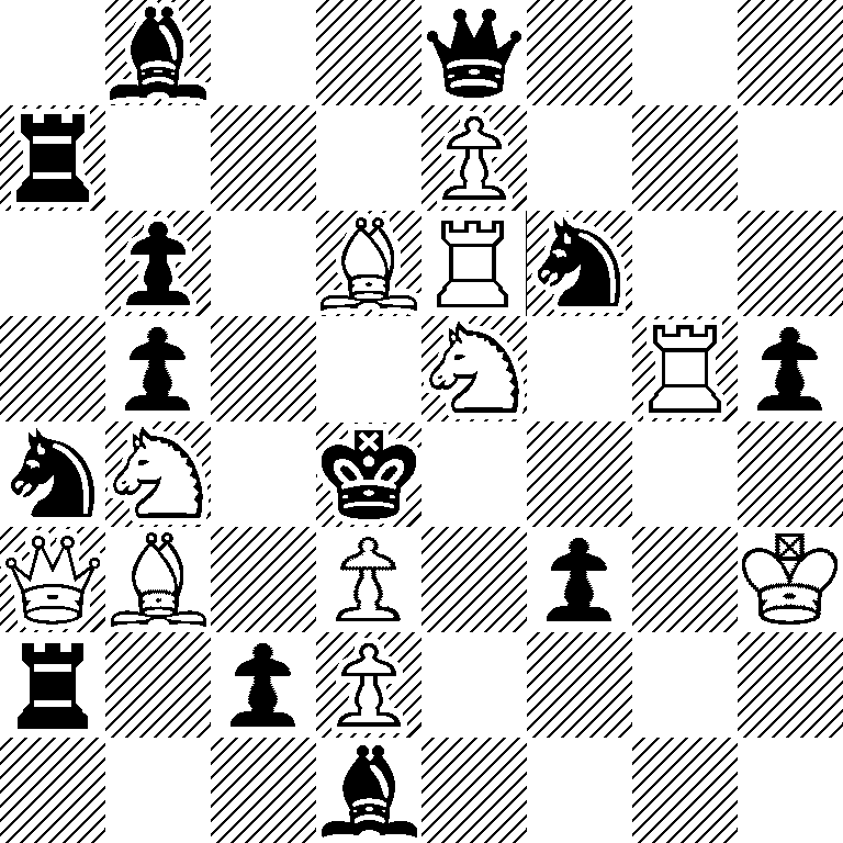 1b2q3/r3P3/1p1BRn2/1p2N1Rp/nN1k4/QB1P1p1K/r1pP4/3b4
