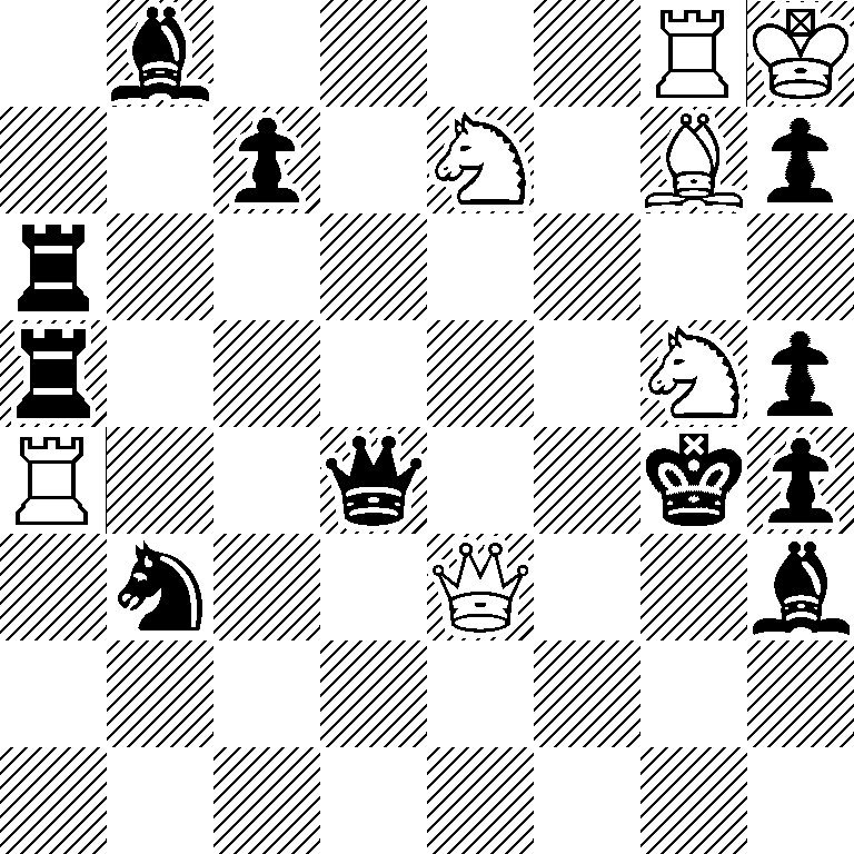1b4RK/2p1N1Bp/r7/r5Np/R2q2kp/1n2Q2b/8/8