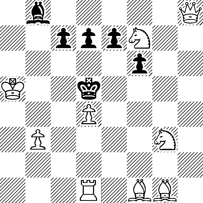 1b5Q/2pppN2/5p2/K2k4/3P4/1P4N1/8/3R1BB1