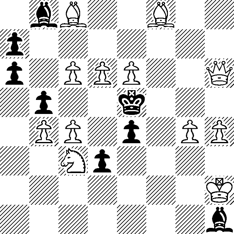 1bB2B2/p7/p1PPP2Q/1p2k3/1PP1p1PP/2Np4/7K/7b