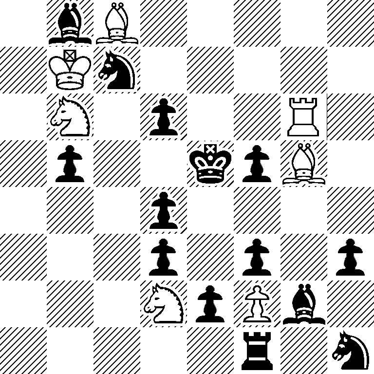 1bB5/1Kn5/1N1p2R1/1p2kpB1/3p4/3p1p1p/3NpPb1/5r1n