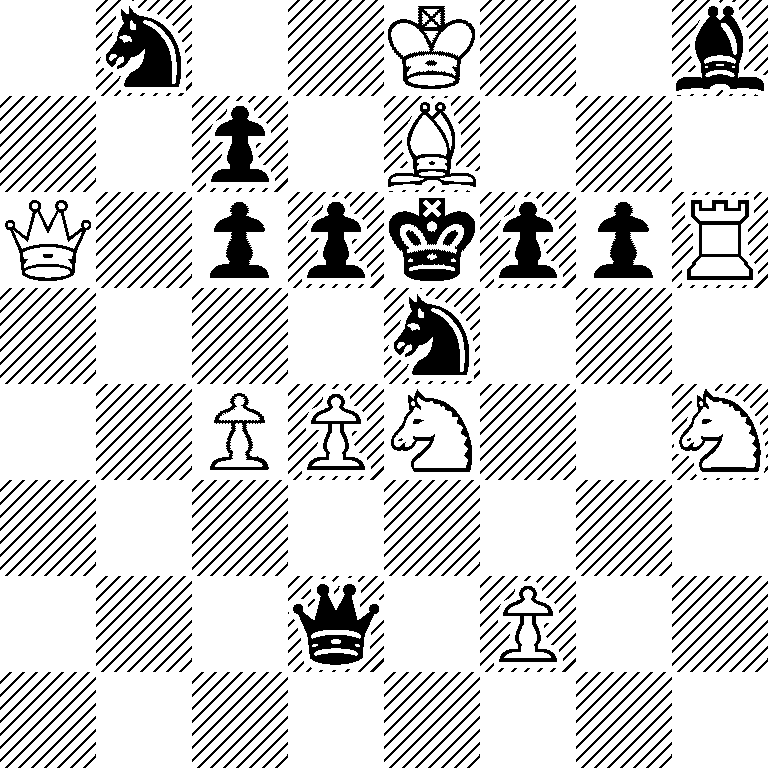 1n2K2b/2p1B3/Q1ppkppR/4n3/2PPN2N/8/3q1P2/8