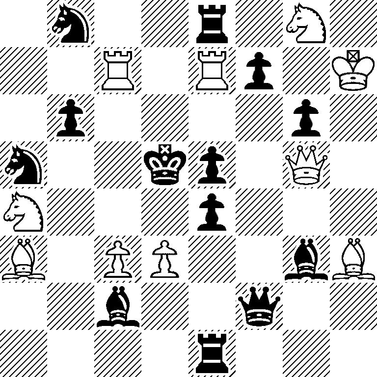 1n2r1N1/2R1Rp1K/1p4p1/n2kp1Q1/N3p3/B1PP2bB/2b2q2/4r3