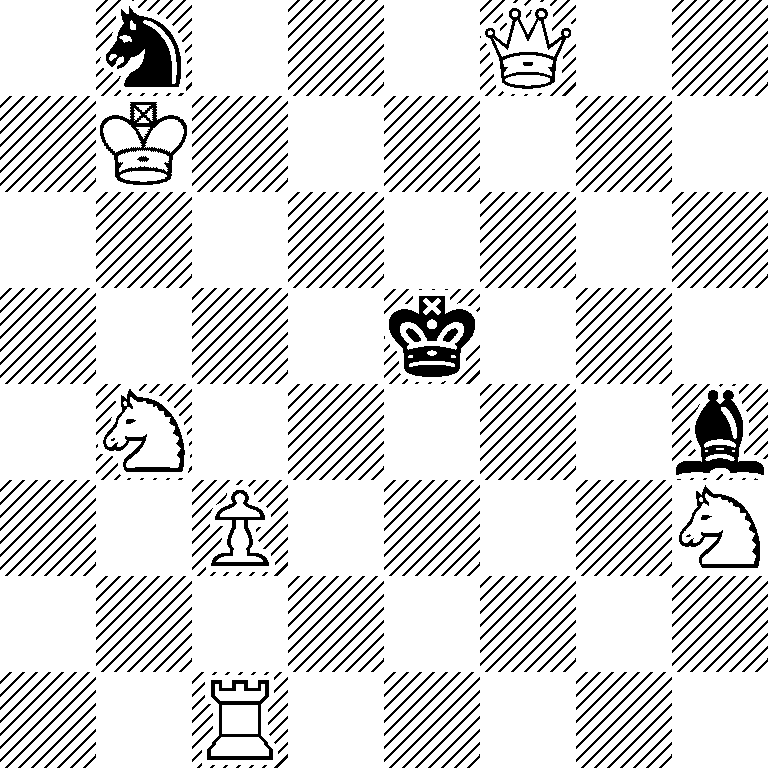 1n3Q2/1K6/8/4k3/1N5b/2P4N/8/2R5