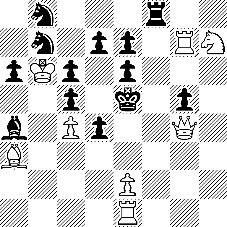 1n3r2/1n1pp1RN/pKp1p3/2p1k1p1/b1Pp2Q1/B7/4P3/4R3