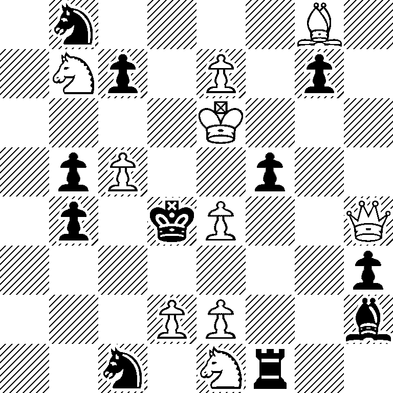 1n4B1/1Np1P1p1/4K3/1pP2p2/1p1kP2Q/7p/3PP2b/2n1Nr2