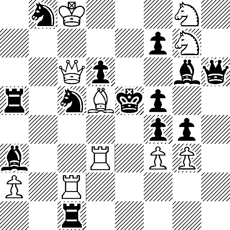 1nK3N1/5pN1/2Qp2bq/r1nBkp2/5pp1/b2R1PP1/P1R5/2r5
