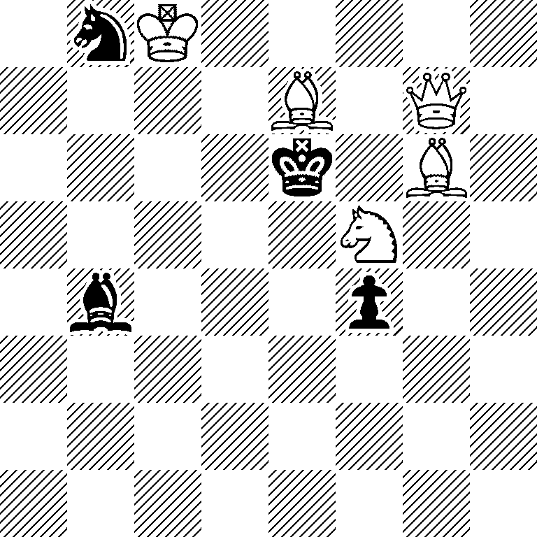1nK5/4B1Q1/4k1B1/5N2/1b3p2/8/8/8