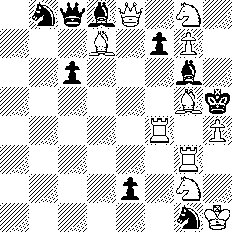 1nqbQ1N1/3B1pP1/2p3b1/6Bk/5R1P/6R1/4p1N1/6nK