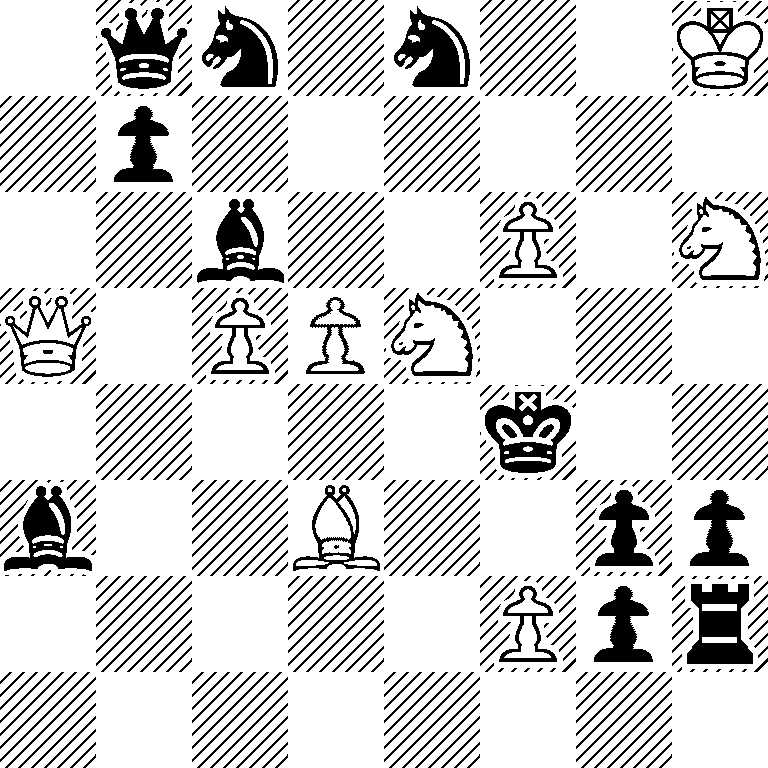 1qn1n2K/1p6/2b2P1N/Q1PPN3/5k2/b2B2pp/5Ppr/8