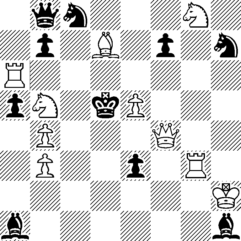 1qn3N1/1p1B1p1n/R7/pN1kP3/1P3Q2/1P2p1R1/7K/b6b