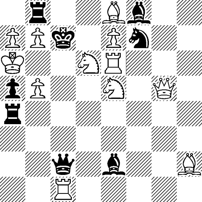 1r2Bb2/PPk1Pn2/K2NR3/pP2N1Q1/r7/8/2q1b2B/2R5