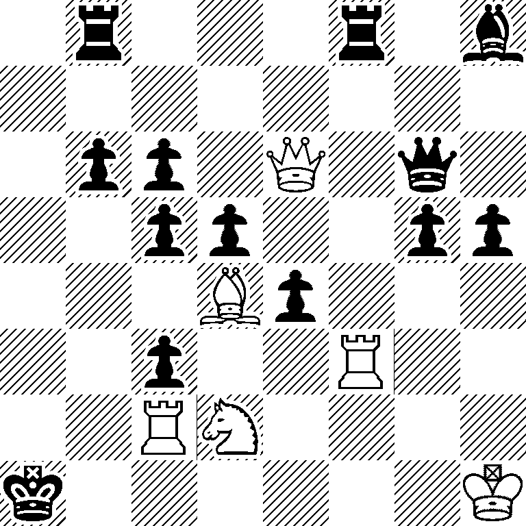 1r3r1b/8/1pp1Q1q1/2pp2pp/3Bp3/2p2R2/2RN4/k6K